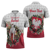 Poland Christmas Zipper Polo Shirt Dziadek Mroz With Wreath - Wonder Print Shop