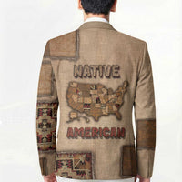 Native American Blazer Retro Map Stitching Effect
