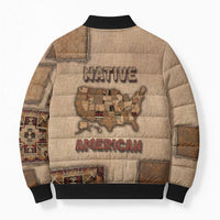 Native American Bomber Puffer Jacket Retro Map Stitching Effect