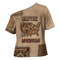 Native American Cross Shoulder Shirt Retro Map Stitching Effect