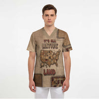 Native American Scrub Top Retro Map Stitching Effect