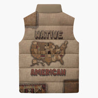 Native American Sleeveless Puffer Jacket Retro Map Stitching Effect