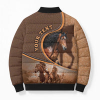 Personalized Horse Racing Bomber Puffer Jacket Royal Race Leather Effect