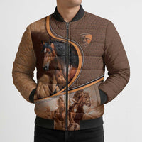 Personalized Horse Racing Bomber Puffer Jacket Royal Race Leather Effect