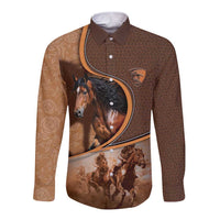 Personalized Horse Racing Long Sleeve Button Shirt Royal Race Leather Effect