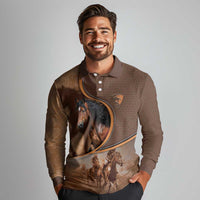 Personalized Horse Racing Long Sleeve Polo Shirt Royal Race Leather Effect