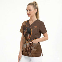 Personalized Horse Racing Scrub Top Royal Race Leather Effect