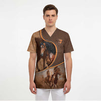 Personalized Horse Racing Scrub Top Royal Race Leather Effect