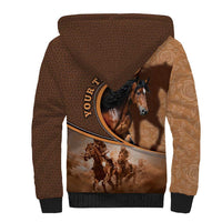 Personalized Horse Racing Sherpa Hoodie Royal Race Leather Effect