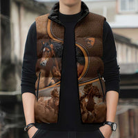 Personalized Horse Racing Sleeveless Puffer Jacket Royal Race Leather Effect