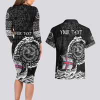 Personalized Viking Faroe Islands Couples Matching Long Sleeve Bodycon Dress and Hawaiian Shirt Faroese Viking Ship