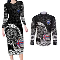 Personalized Viking Faroe Islands Couples Matching Long Sleeve Bodycon Dress and Long Sleeve Button Shirt Faroese Viking Ship