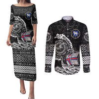 Personalized Viking Faroe Islands Couples Matching Puletasi and Long Sleeve Button Shirt Faroese Viking Ship