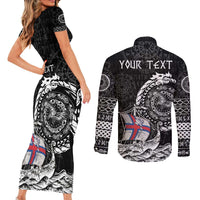 Personalized Viking Faroe Islands Couples Matching Short Sleeve Bodycon Dress and Long Sleeve Button Shirt Faroese Viking Ship