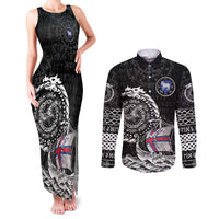 Personalized Viking Faroe Islands Couples Matching Tank Maxi Dress and Long Sleeve Button Shirt Faroese Viking Ship