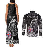 Personalized Viking Faroe Islands Couples Matching Tank Maxi Dress and Long Sleeve Button Shirt Faroese Viking Ship