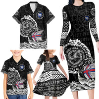 Personalized Viking Faroe Islands Family Matching Long Sleeve Bodycon Dress and Hawaiian Shirt Faroese Viking Ship