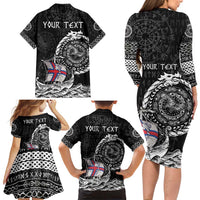 Personalized Viking Faroe Islands Family Matching Long Sleeve Bodycon Dress and Hawaiian Shirt Faroese Viking Ship