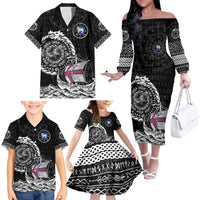 Personalized Viking Faroe Islands Family Matching Off The Shoulder Long Sleeve Dress and Hawaiian Shirt Faroese Viking Ship