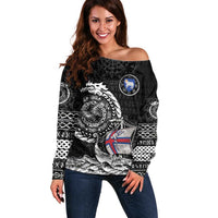 Personalized Viking Faroe Islands Off Shoulder Sweater Faroese Viking Ship
