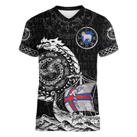 Personalized Viking Faroe Islands Women V-Neck T-Shirt Faroese Viking Ship