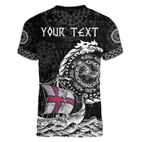 Personalized Viking Faroe Islands Women V-Neck T-Shirt Faroese Viking Ship