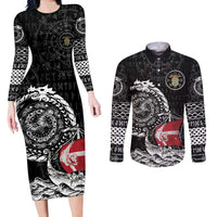 Personalized Viking Denmark Couples Matching Long Sleeve Bodycon Dress and Long Sleeve Button Shirt Danish Viking Ship