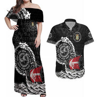 Personalized Viking Denmark Couples Matching Off Shoulder Maxi Dress and Hawaiian Shirt Danish Viking Ship