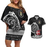 Personalized Viking Denmark Couples Matching Off Shoulder Short Dress and Hawaiian Shirt Danish Viking Ship