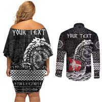 Personalized Viking Denmark Couples Matching Off Shoulder Short Dress and Long Sleeve Button Shirt Danish Viking Ship