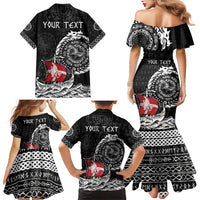 Personalized Viking Denmark Family Matching Mermaid Dress and Hawaiian Shirt Danish Viking Ship