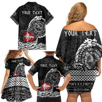Personalized Viking Denmark Family Matching Off Shoulder Short Dress and Hawaiian Shirt Danish Viking Ship