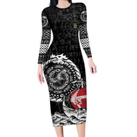Personalized Viking Denmark Long Sleeve Bodycon Dress Danish Viking Ship