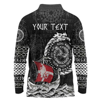 Personalized Viking Denmark Long Sleeve Polo Shirt Danish Viking Ship