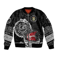 Personalized Viking Denmark Sleeve Zip Bomber Jacket Danish Viking Ship