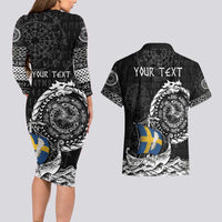 Personalized Viking Sweden Couples Matching Long Sleeve Bodycon Dress and Hawaiian Shirt Swedish Viking Ship