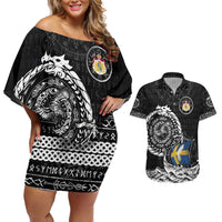 Personalized Viking Sweden Couples Matching Off Shoulder Short Dress and Hawaiian Shirt Swedish Viking Ship