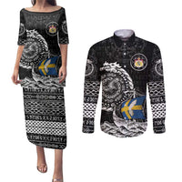 Personalized Viking Sweden Couples Matching Puletasi and Long Sleeve Button Shirt Swedish Viking Ship