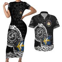 Personalized Viking Sweden Couples Matching Short Sleeve Bodycon Dress and Hawaiian Shirt Swedish Viking Ship