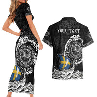 Personalized Viking Sweden Couples Matching Short Sleeve Bodycon Dress and Hawaiian Shirt Swedish Viking Ship