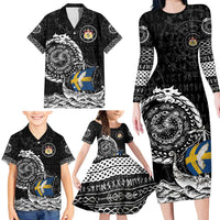 Personalized Viking Sweden Family Matching Long Sleeve Bodycon Dress and Hawaiian Shirt Swedish Viking Ship