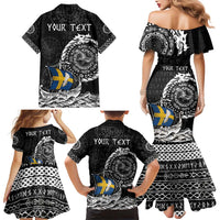 Personalized Viking Sweden Family Matching Mermaid Dress and Hawaiian Shirt Swedish Viking Ship