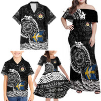 Personalized Viking Sweden Family Matching Off Shoulder Maxi Dress and Hawaiian Shirt Swedish Viking Ship