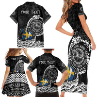 Personalized Viking Sweden Family Matching Short Sleeve Bodycon Dress and Hawaiian Shirt Swedish Viking Ship