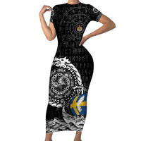 Personalized Viking Sweden Short Sleeve Bodycon Dress Swedish Viking Ship