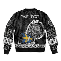 Personalized Viking Sweden Sleeve Zip Bomber Jacket Swedish Viking Ship