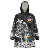 Personalized Viking Sweden Wearable Blanket Hoodie Swedish Viking Ship