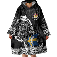 Personalized Viking Sweden Wearable Blanket Hoodie Swedish Viking Ship