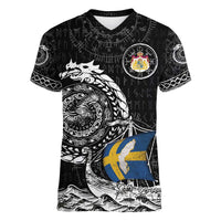 Personalized Viking Sweden Women V-Neck T-Shirt Swedish Viking Ship