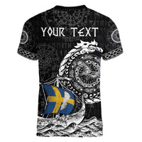 Personalized Viking Sweden Women V-Neck T-Shirt Swedish Viking Ship